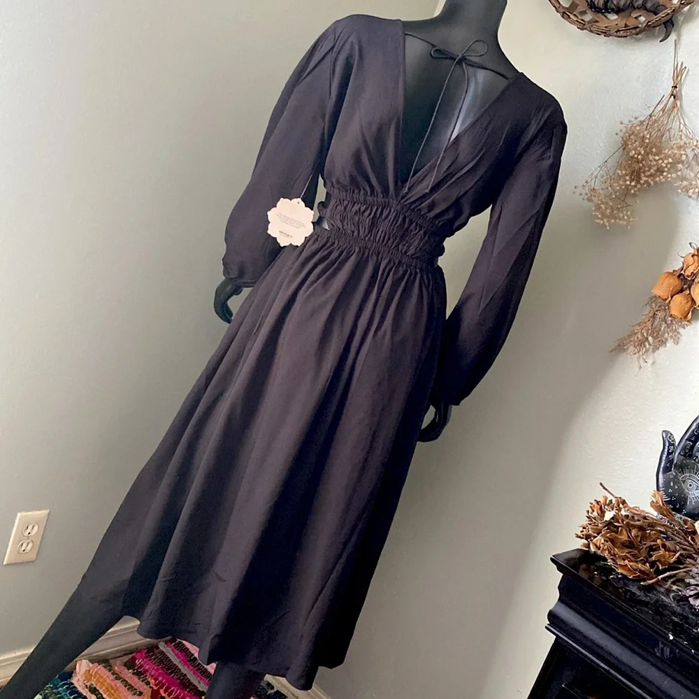 Indulge Black Bishop Sleeve Wrap Dress V-Neck
